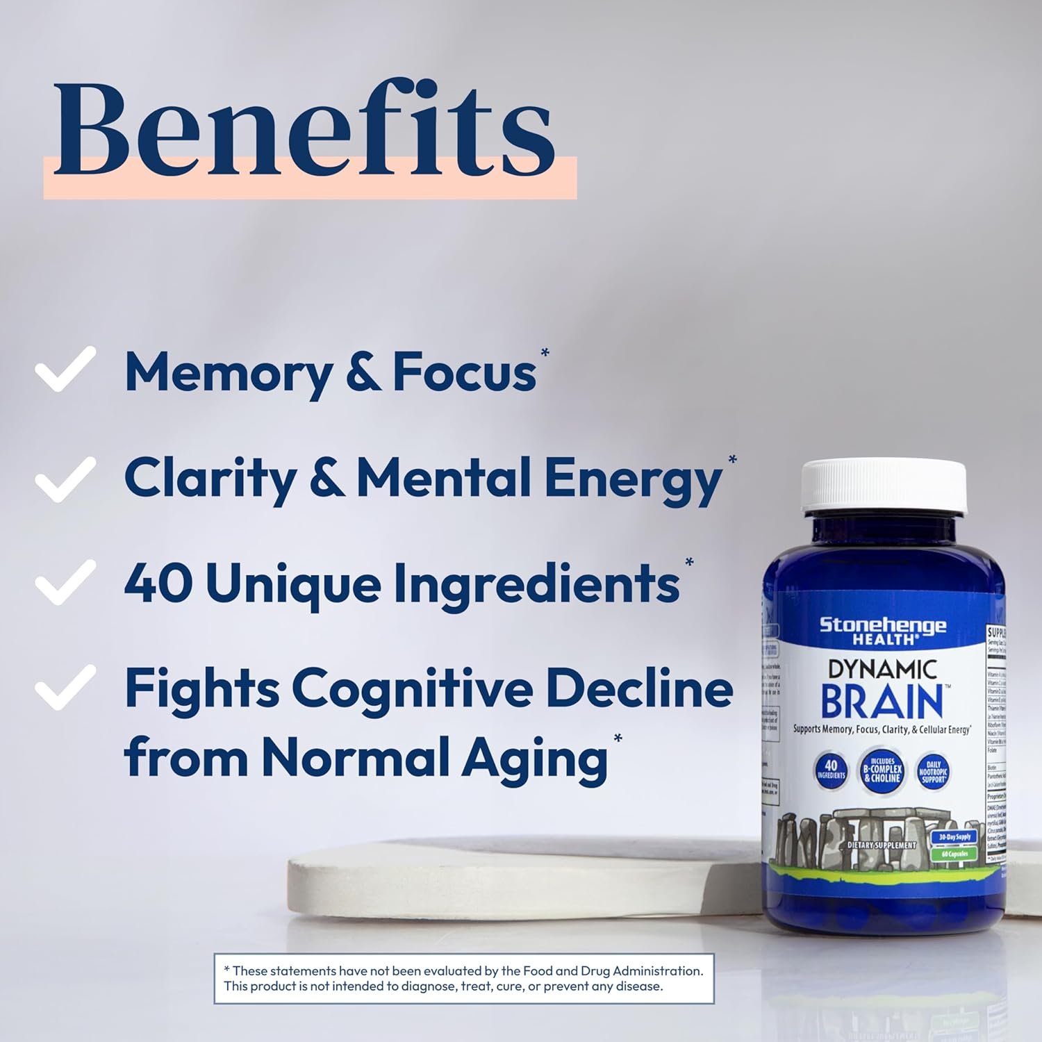 Stonehenge Health Dynamic Brain Supplement – Memory, Focus, & Clarity– Formulated with 40 Unique